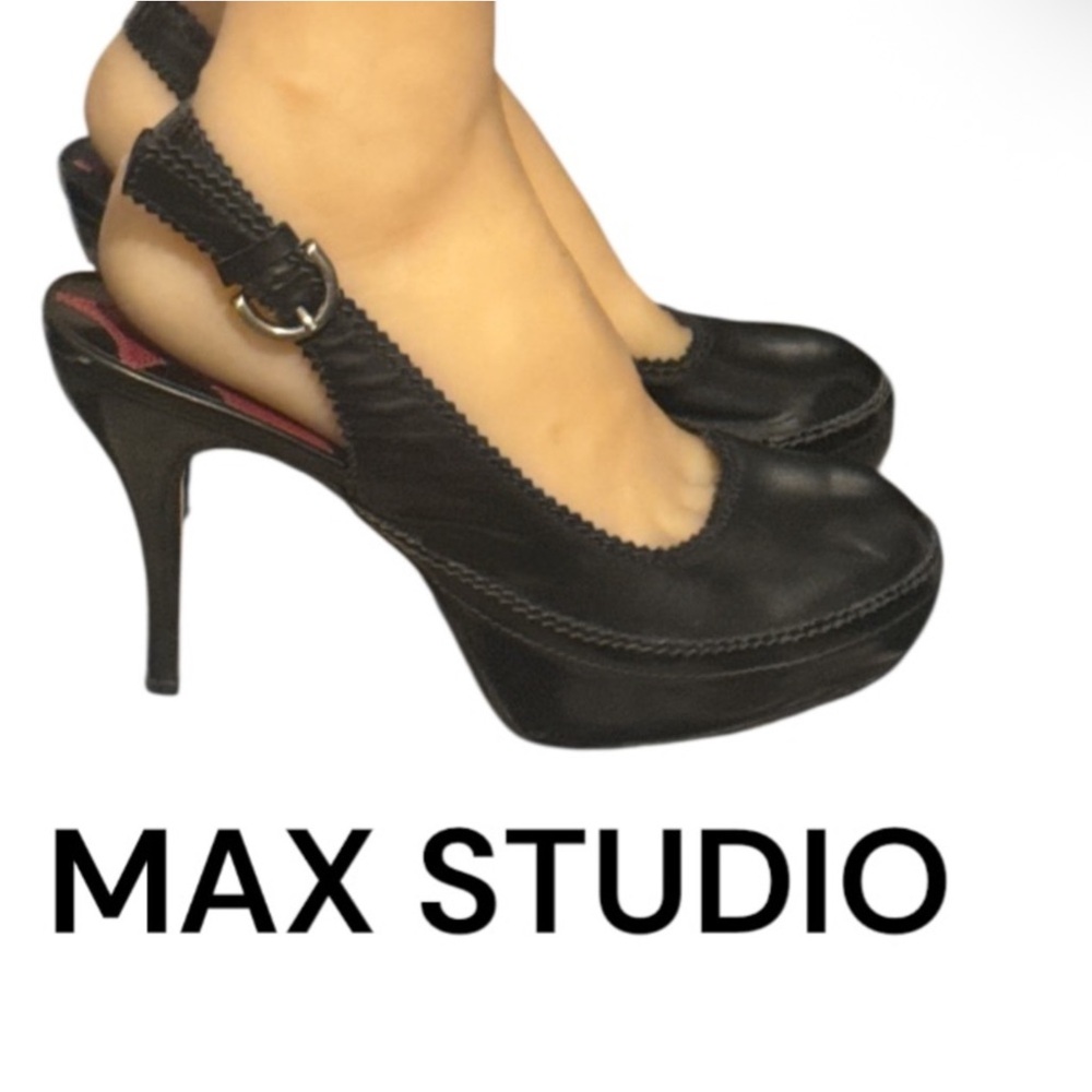 Authentic Max Studio designer black shiny leather heels pumps sz 8.5